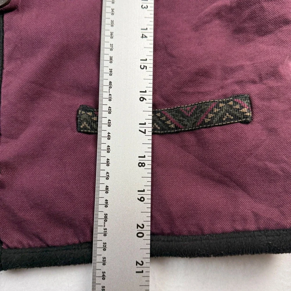 LL Bean Womens Small Burgundy Canvas Fleece Lined Vest Southwestern‎ Trim 0DF53
